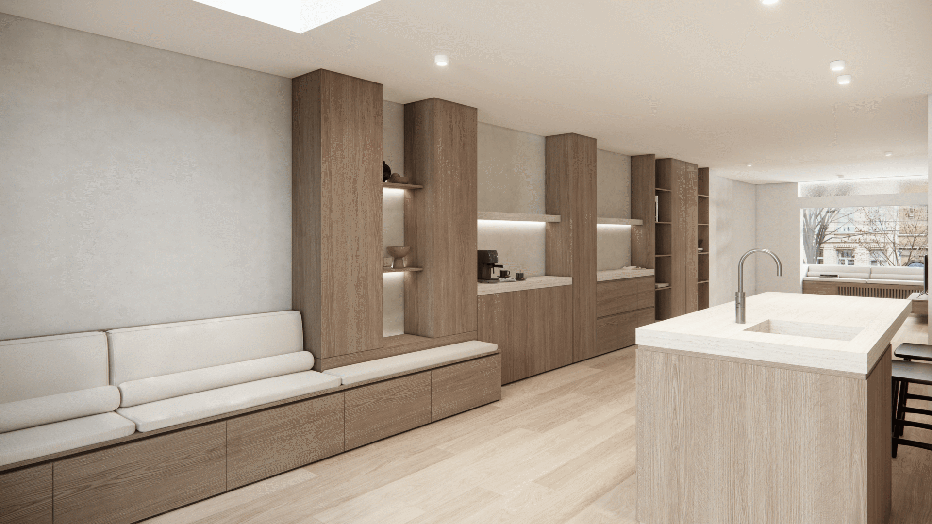 leefruimte en keuken - ontwerp L'eau Interior design- Mortsel interieurontwerp